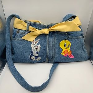 Handmade 90s Looney Tunes Upcycled Arizona Denim Tweety Bird & Buggs Purse